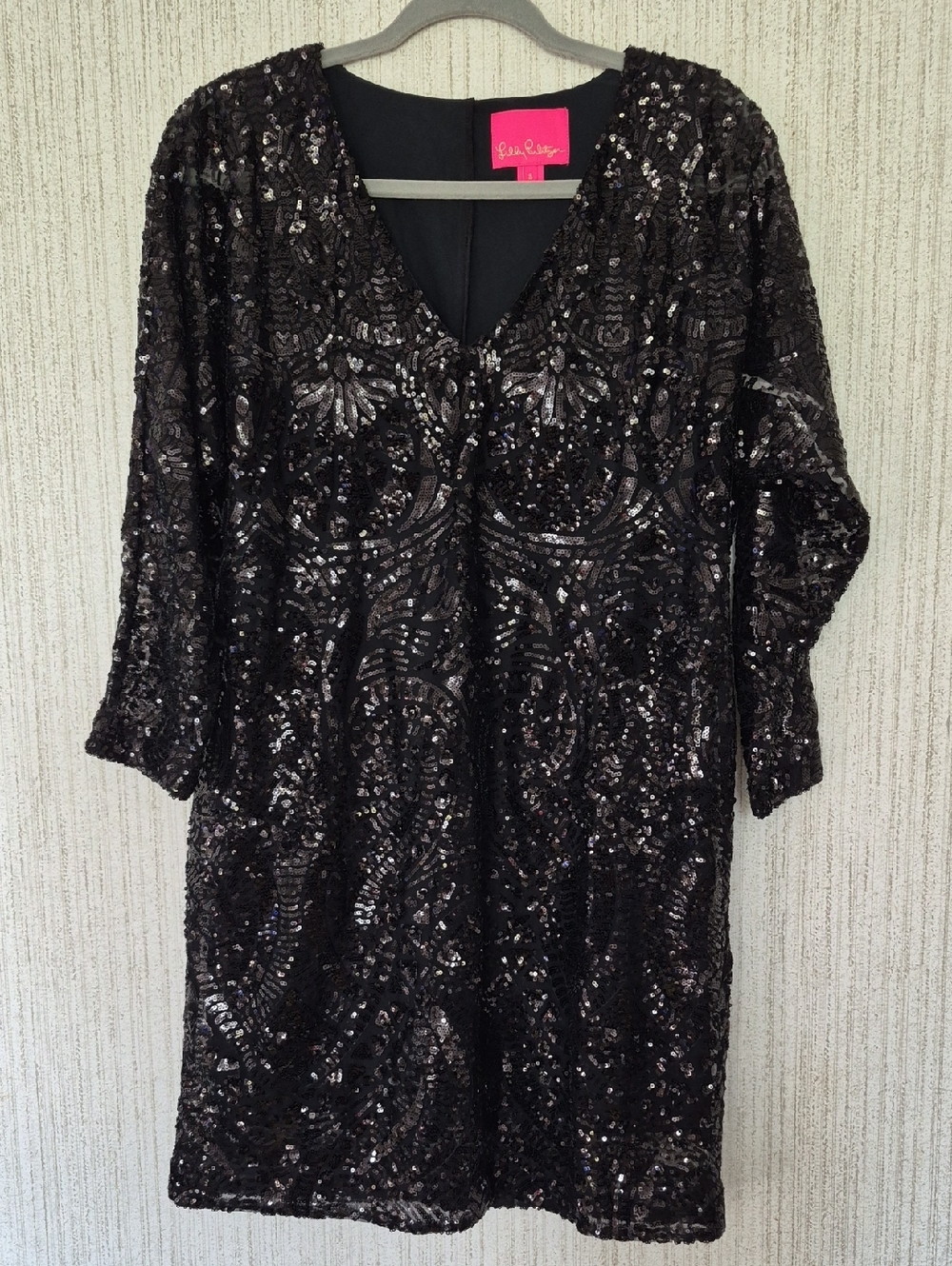 Lilly Pulitzer Size Small Leclair Longsleeve Dress Onyx Sequin Sea Swirl Mesh
